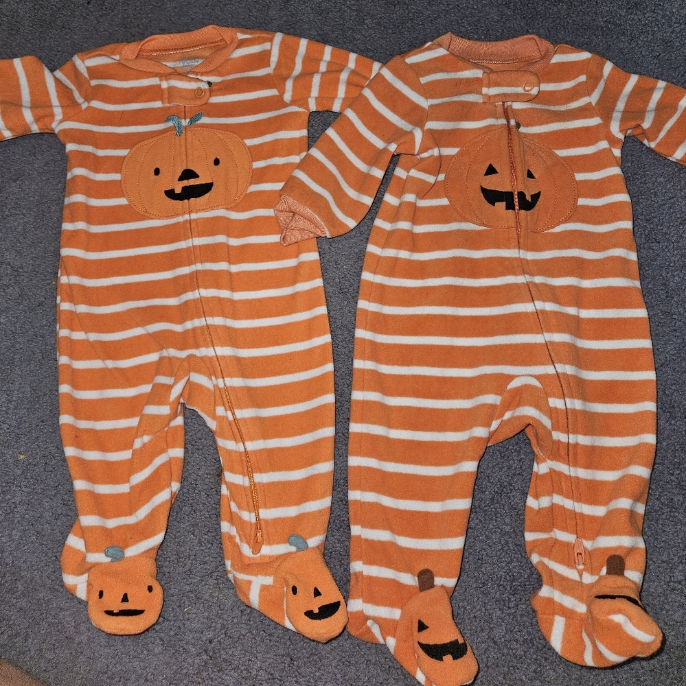 Two pumpkin onsies